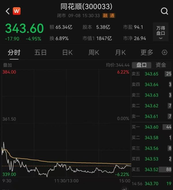 天美配资 股价一度大跌超6%，减持以“让渡市场参与机会”，同花顺董事长真的说错了吗？